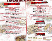 Owens Soul Food menu