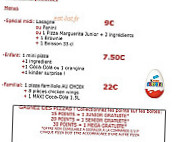 Pronto Pizza menu