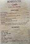 Beartooth Cafe menu