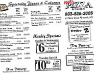 Keith's Pizzas And Calzones menu