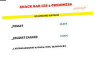 Snack Les 3 Cheminées menu