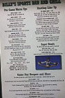 Billy's Sports And Grill menu