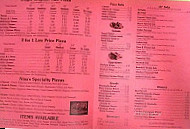 Tiffany's Pizza menu