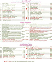 New Century Chinese Buffet menu