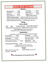 Ridge Run Tavern menu