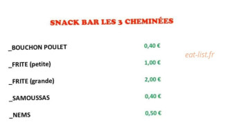 Snack Les 3 Cheminées menu