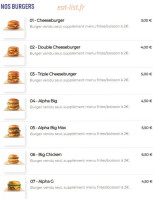 Alpha Burger menu