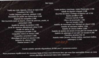 Le Tapas menu