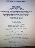 Tony Boffa's menu