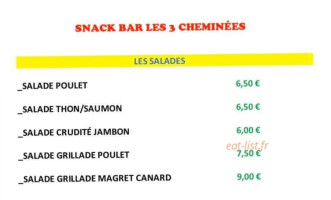 Snack Les 3 Cheminées menu