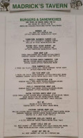 Madricks Tavern menu