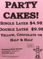 Harrison Home Bakery menu