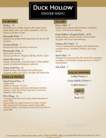 Bogey's At Duck Hollow Golf menu