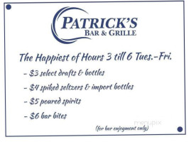 Patrick's Grille menu