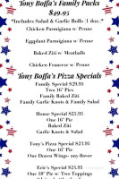 Tony Boffa's menu