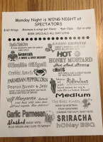 Spectators And Grill menu