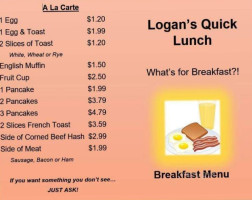 Logans' Quick Lunch menu