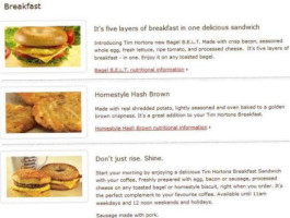 Tim Horton's menu