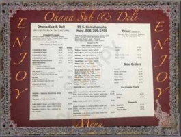 Ohana Sub Wahiawa menu