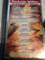 Dockside Willies menu