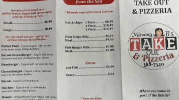 Momma B's Take-out Pizzeria menu