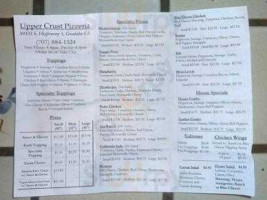 Upper Crust Pizzeria menu