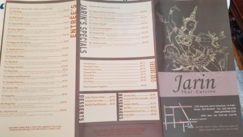 Jarin Thai Cuisine menu