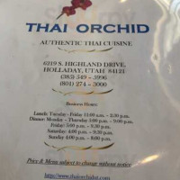 Thai Orchid menu