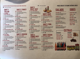 Dave's Cosmic Subs menu