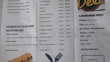 La Grange Deli menu