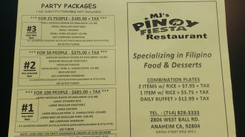 Mj's Pinoy Fiesta menu