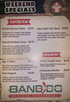 Bandido Mexican menu