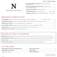 South Of Nick's Laguna Beach menu