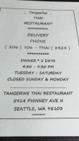 Tangerine Thai Rest menu