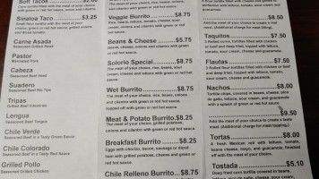 Taco Mendoza menu