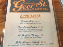 Geer Street Garden menu