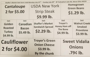 Shaffer's Market menu