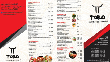 Toro Japanese menu