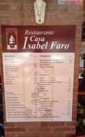 Casa Isabel Faro menu