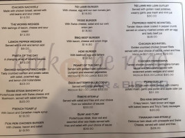 Kink In The Road Cafe menu