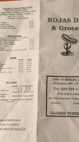 Rojas Deli menu