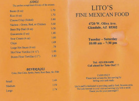 Lito's Fine Mexican Food menu