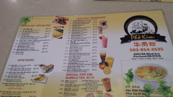 Pho Kim menu