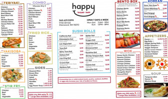 Happy Teriyaki menu