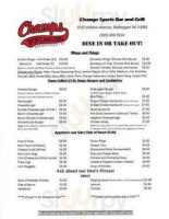 Champs Sports Grill menu