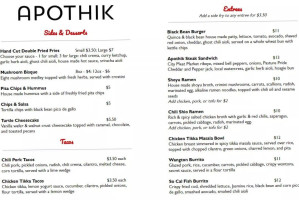 Apothik Eatery Food Truck menu