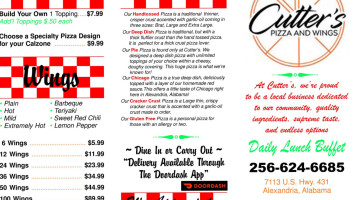 Cutter's Pizzeria Of Oxford menu