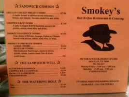 Smokey's Barbeque menu