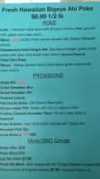 Kahiau Jerky Poke Provisions menu