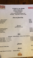 Clean To The Bone menu